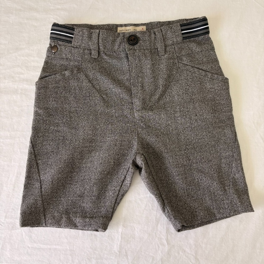 Zara Boys Gray Flat‎ Front Comfort Stretch Modern Fit Bermuda Shorts Size 4